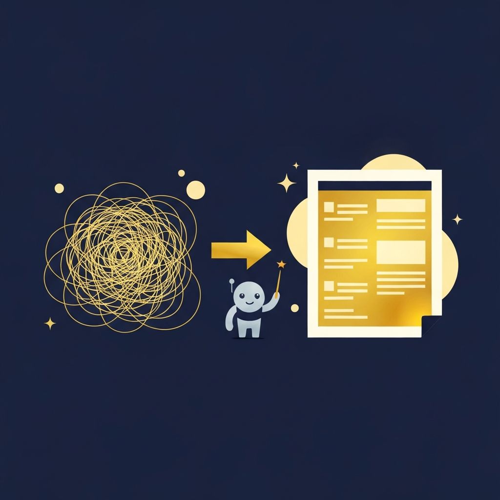 Illustration showing a vague prompt being transformed into a structured, professional prompt